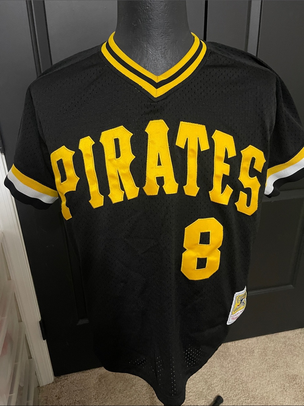 Mitchell & Ness Black and Yellow Pirates #8 Jersey
